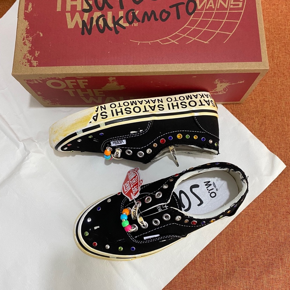 Vans Black Low-Top Canvas Sneakers with Multicolor Studs and Bead Accents